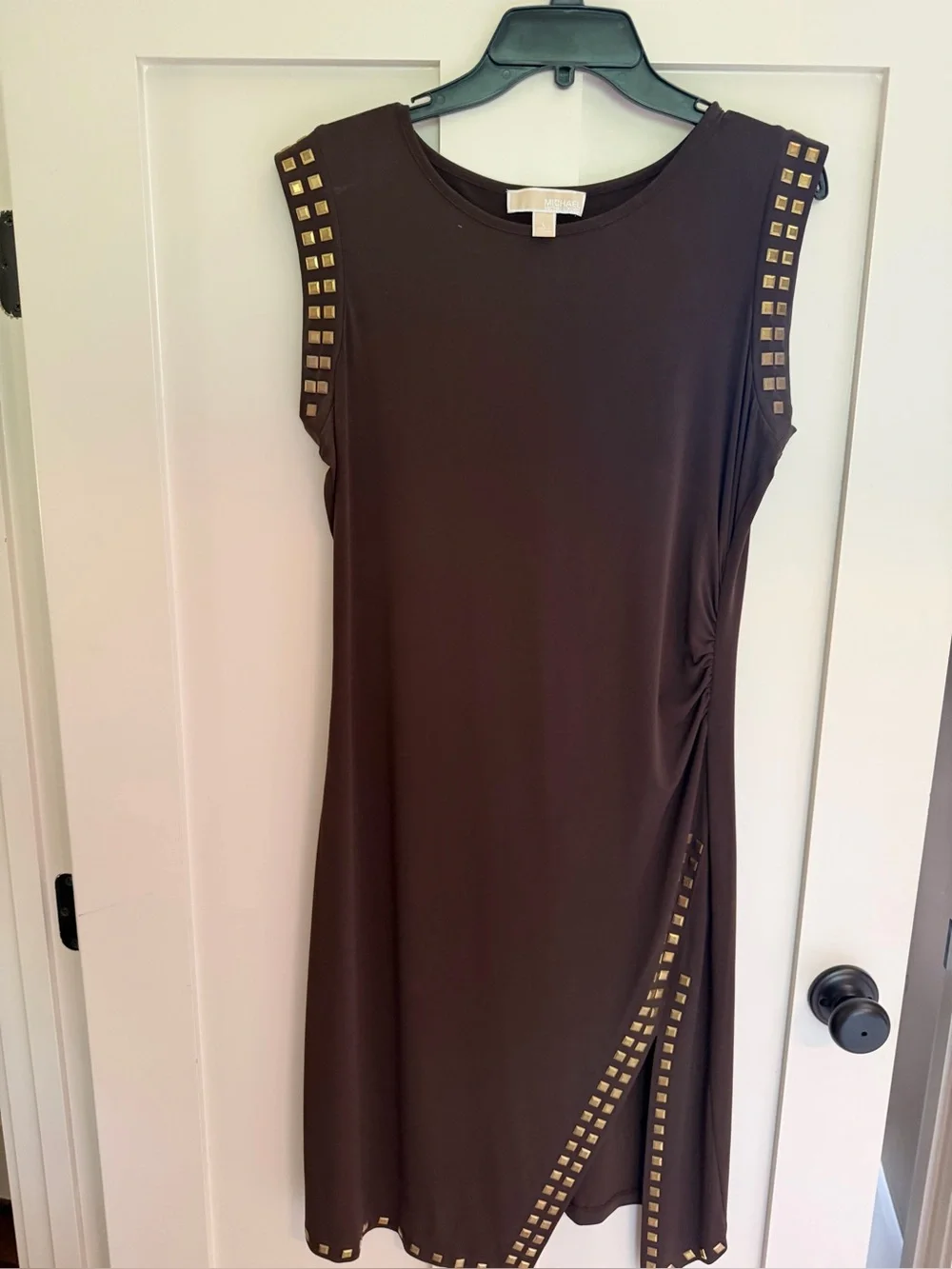 Michael Kors Brown Midi Dress with Gold Stud Trim